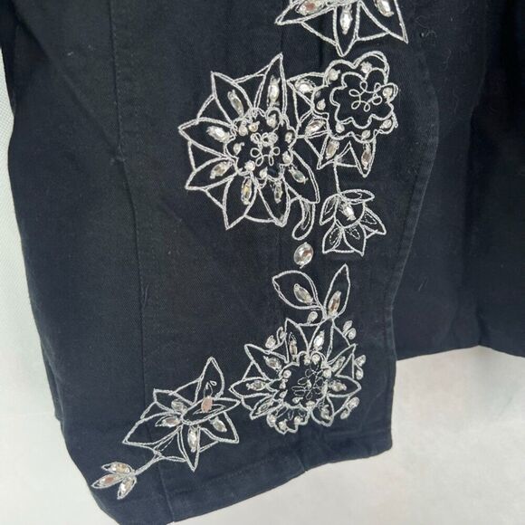 Laura Ashley Black Embellished Jeweled Embroidered Open Front Jacket Sz PM - Picture 6 of 9